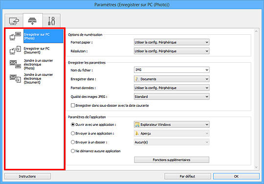 figure : boîte de dialogue Paramètres